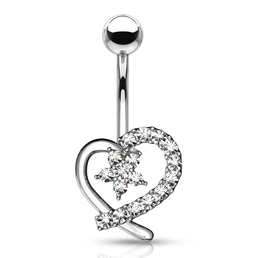 Piercing Ombelico Cuore e fiore in zirconi