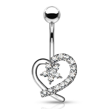 Piercing Ombelico Cuore e fiore in zirconi