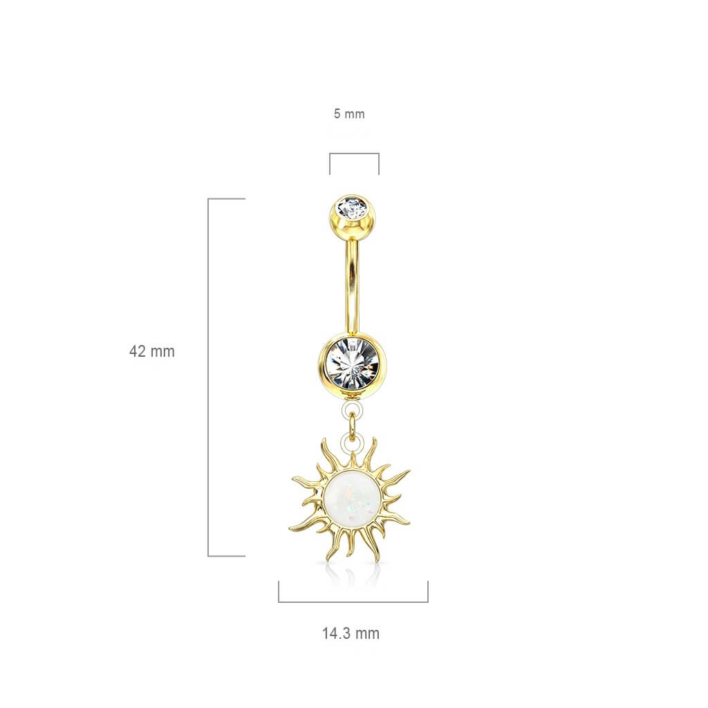 Piercing Nombril Pendentif Soleil Tribal Opale Zircone