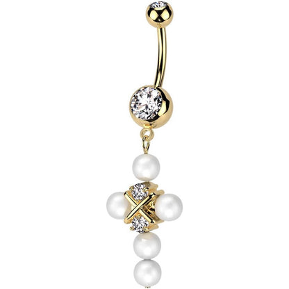 Piercing Nombril Pendentif Croix Perle Zircone