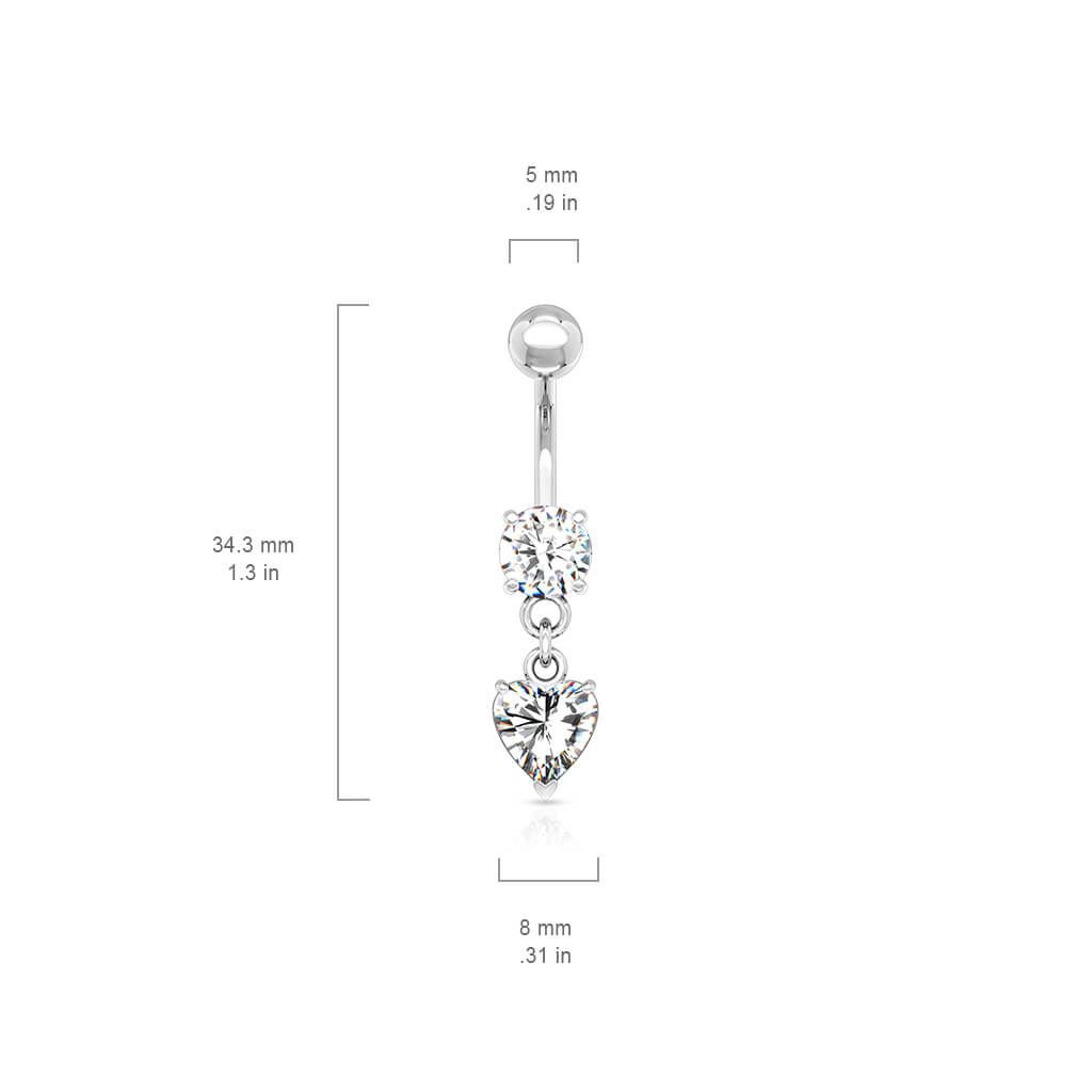 Belly Button Piercing Heart dangle Zirconia Silver