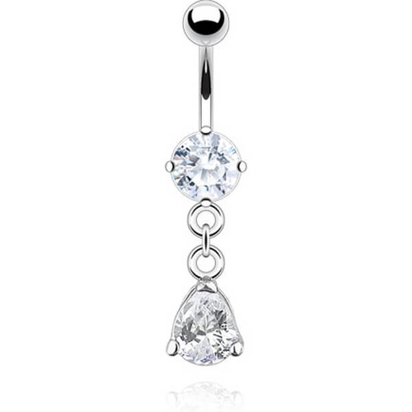 Piercing Nombril Pendentif Goutte Zircone Argent