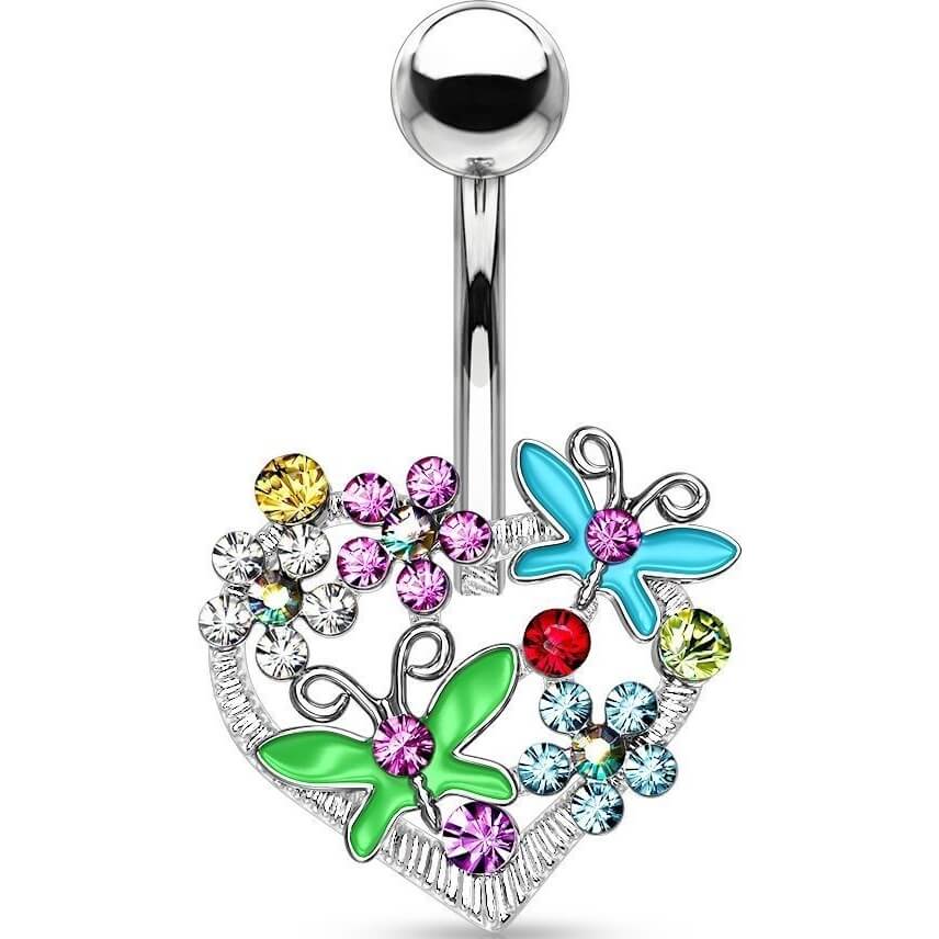 Bauchnabelpiercing Herz Schmetterling Blumen Zirkonia