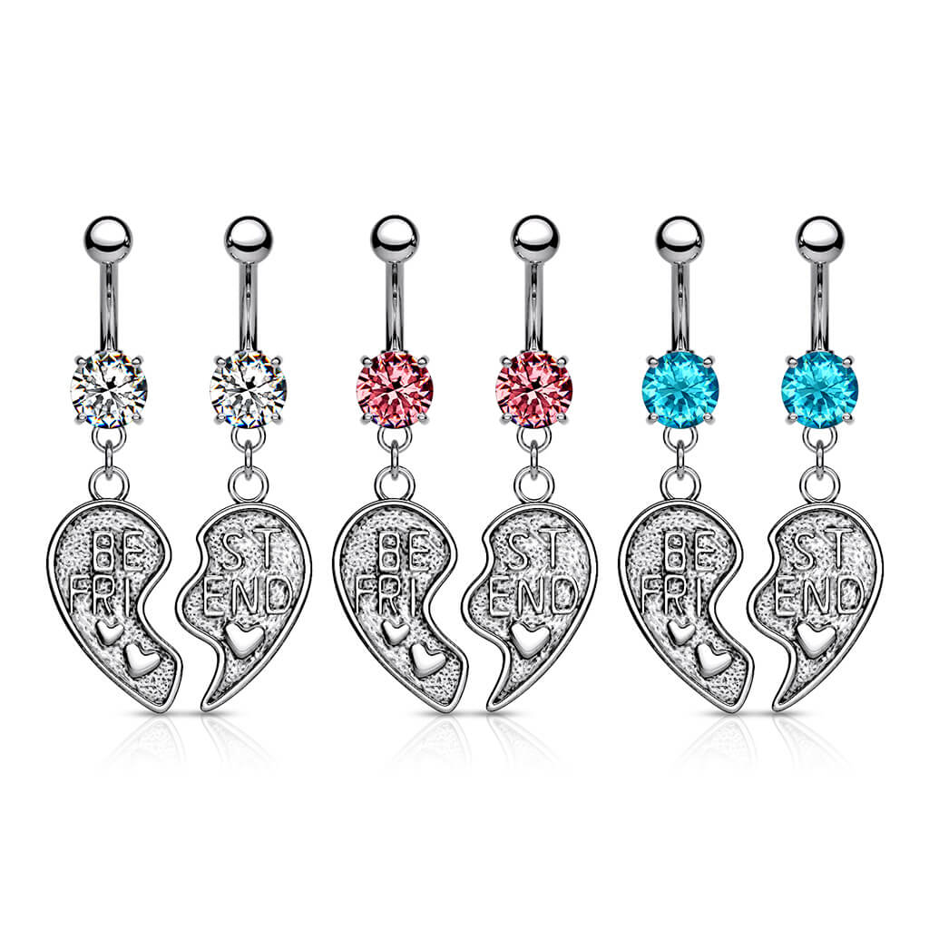 Belly Button Piercing BEST FRIEND Heart dangle Zirconia