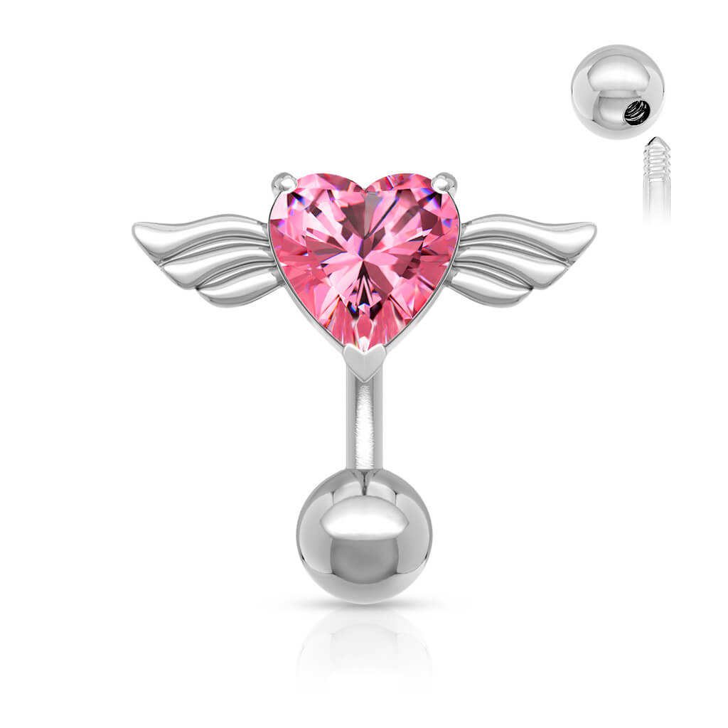 Belly Button Piercing Angel Wings Zirconia Silver