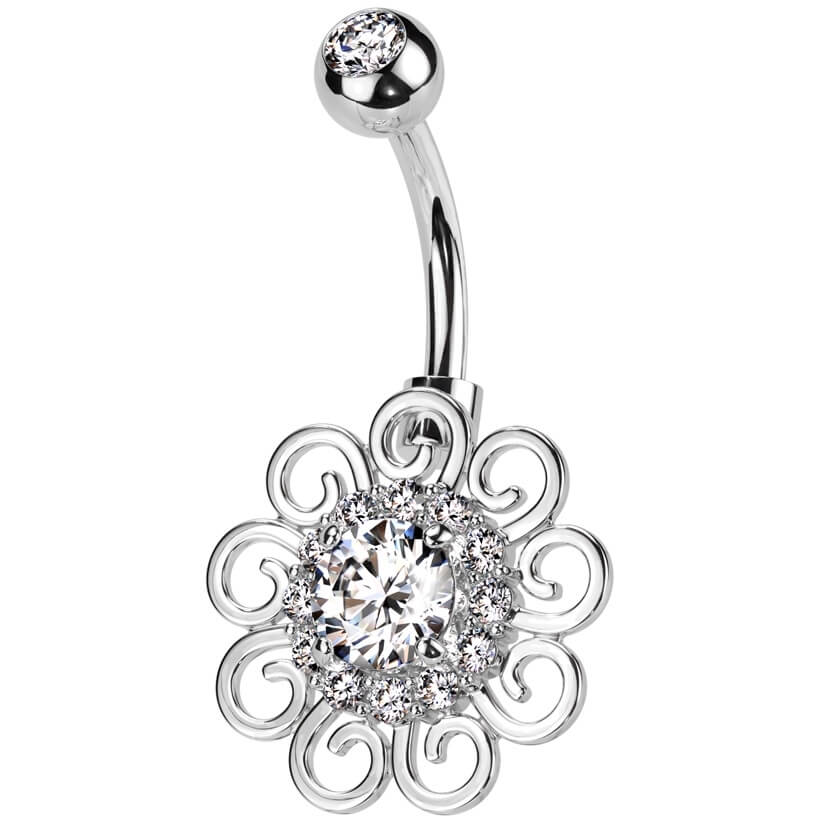 Piercing Nombril Fleur Zircone