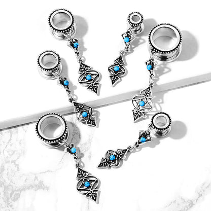 Écarteur Pendentif Tribal Turquoise Argent Filetage Interne