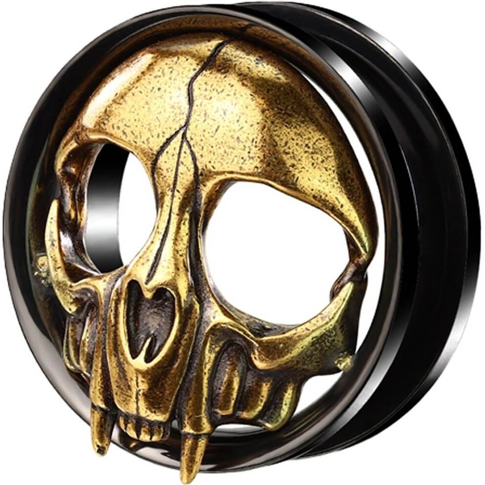 Tunnel Totenkopf Gold Schwarz Innengewinde