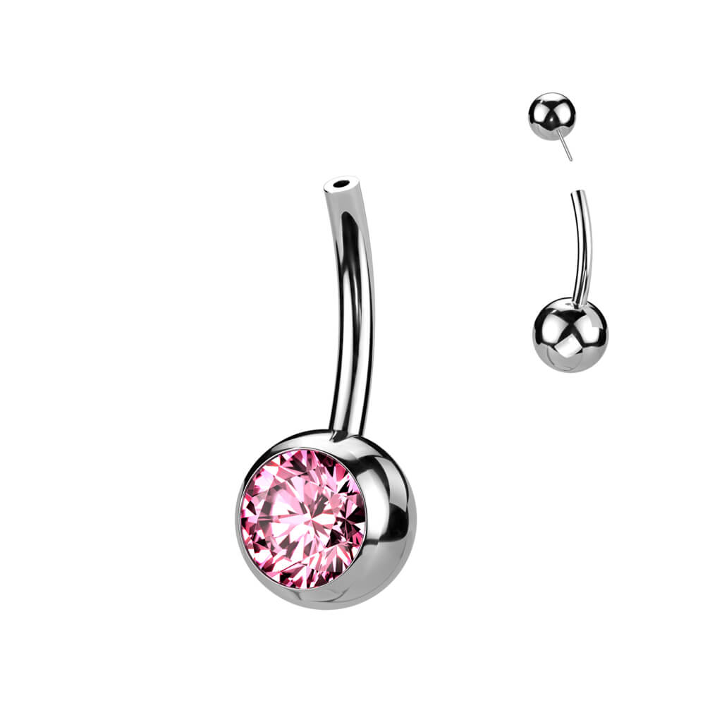 Titanio Piercing Ombelico Sfera Superiore con zircone Push-In