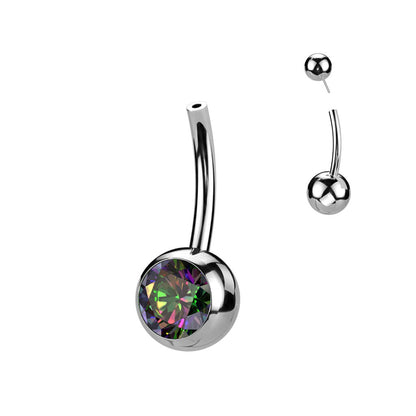 Titanio Piercing Ombelico Sfera Superiore con zircone Push-In