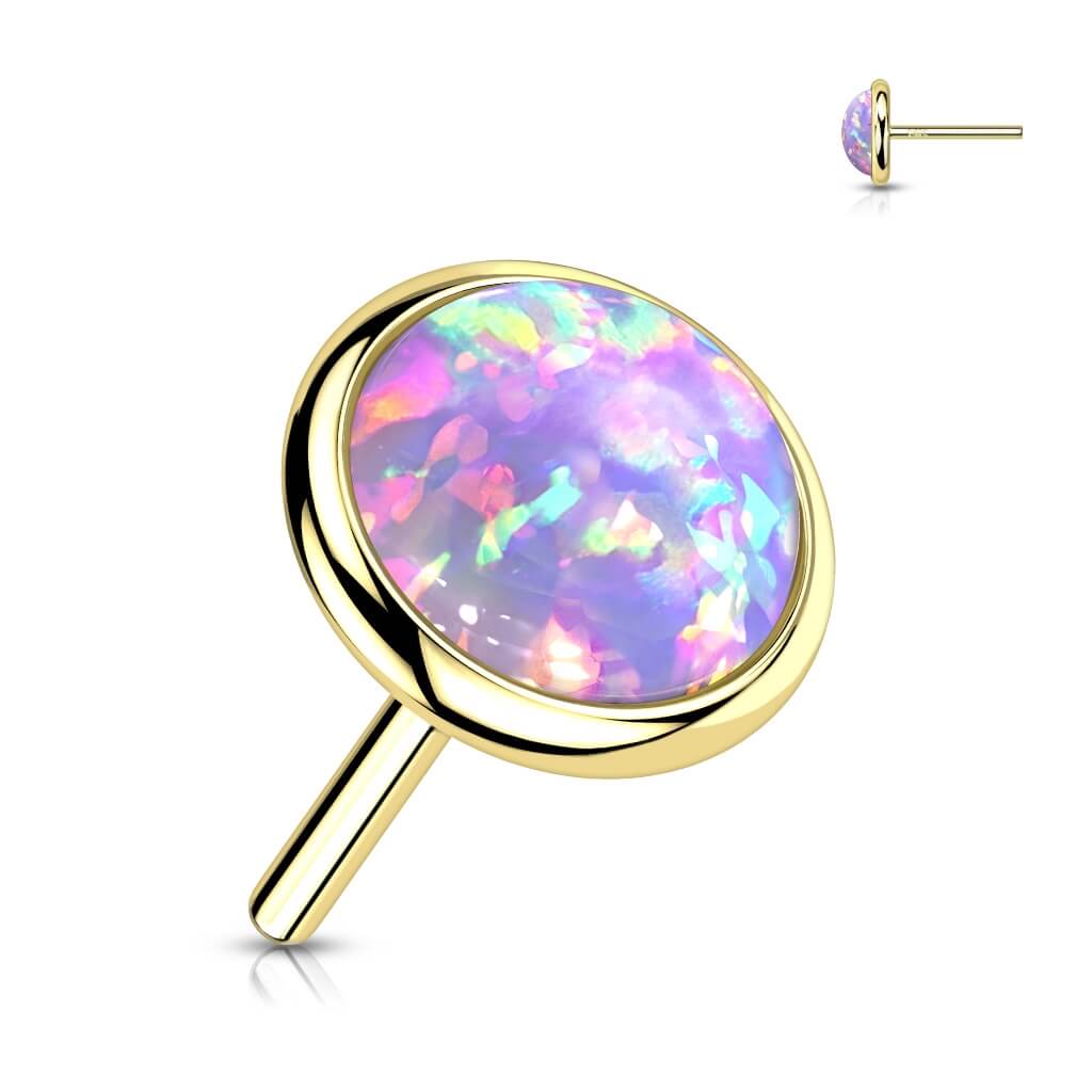 14 Karat Gold Top Opal Rund Flach Gelbgold Weißgold Push-In