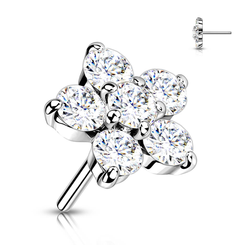 Or 14kt Embout Embout Fleur Zircone Enfoncer