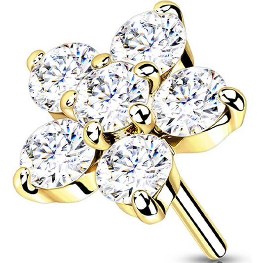 14 Karat Gold Top Blume Zirkonia Gelbgold Weißgold Push-In