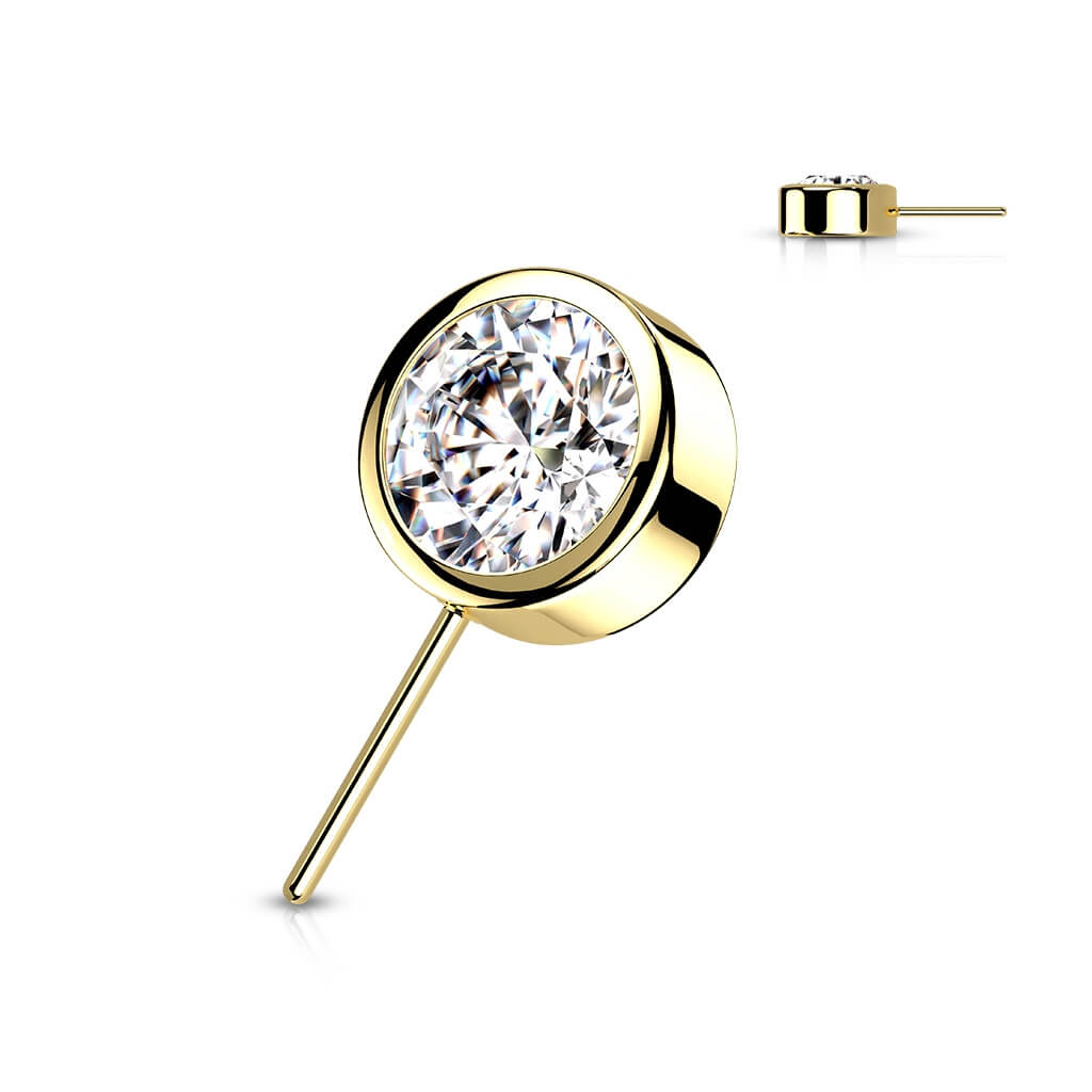 Solid Gold 14 Carat top round zirconia bezel setting Push-In