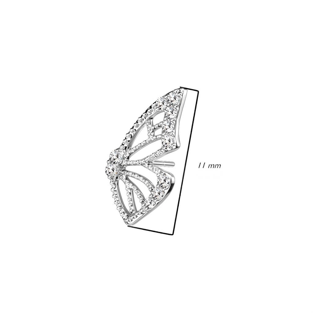 Solid Gold 14 Carat Top Butterfly Zirconia Push-In