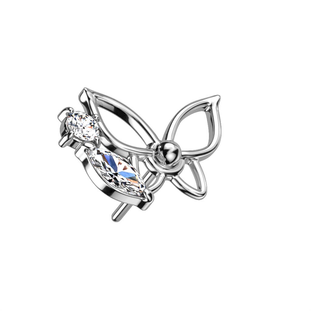 Or 14kt Embout Embout Papillon Zircone Enfoncer