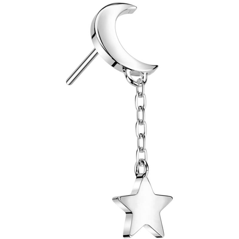 Solid Gold 14 Carat top moon star dangle Push-In