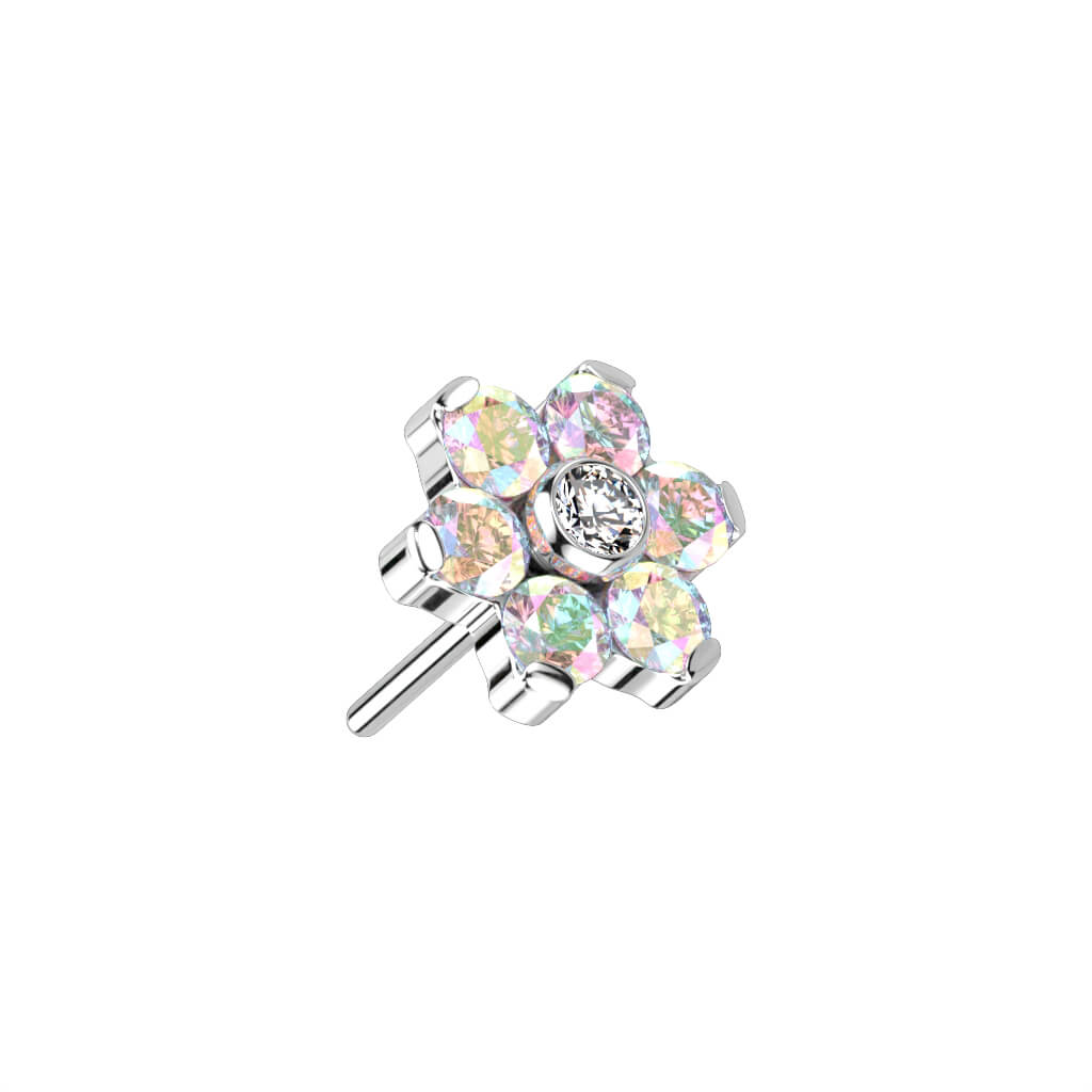 Titanium Top Flower Zirconia Silver Push-In