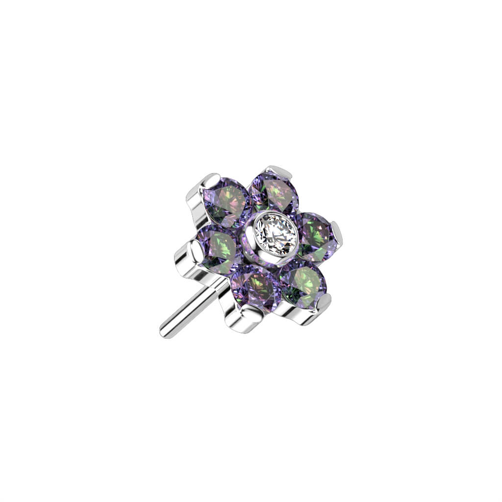 Titanium Top Flower Zirconia Silver Push-In