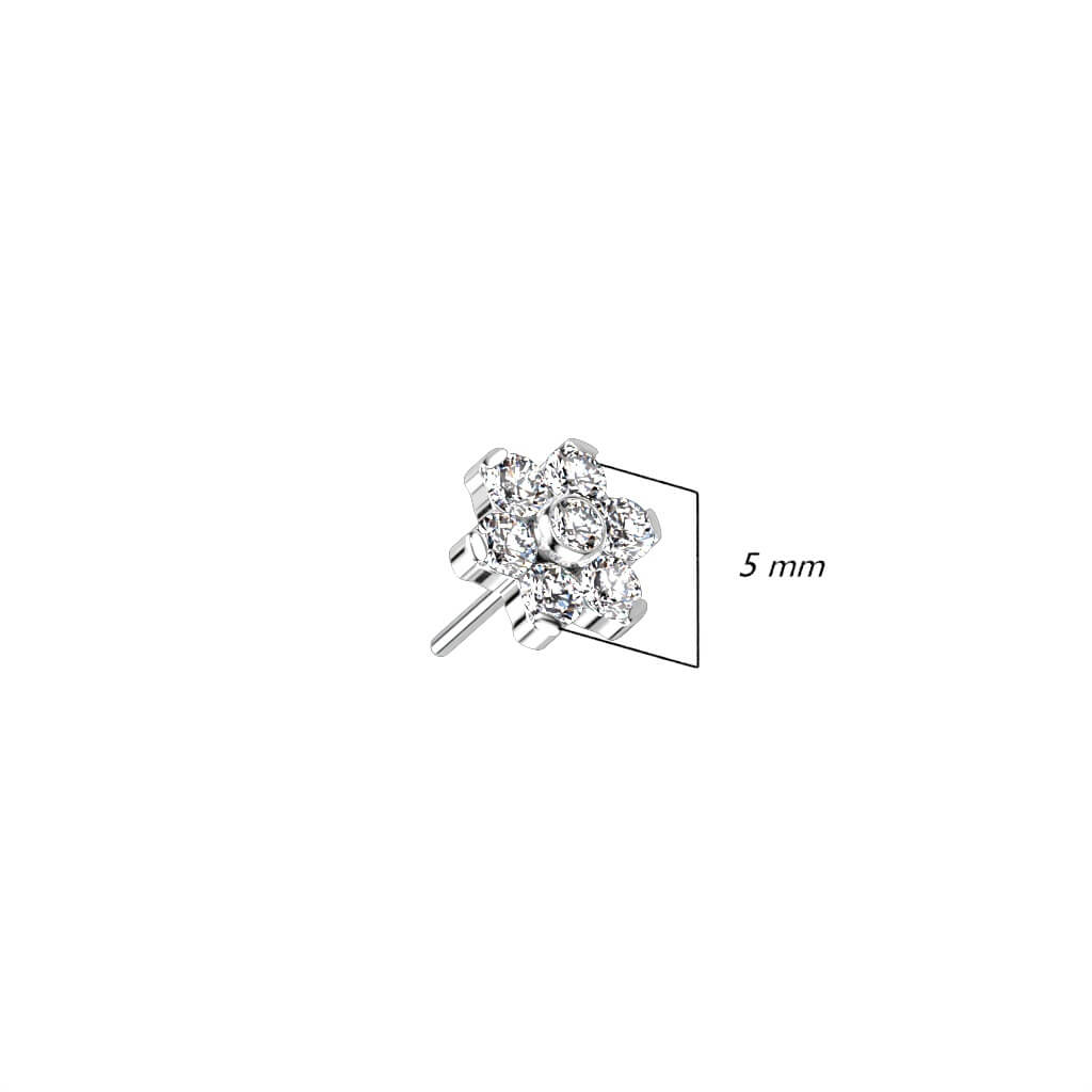 Titanium Top Flower Zirconia Silver Push-In