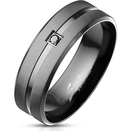 Anneau Zircone Noir Argent