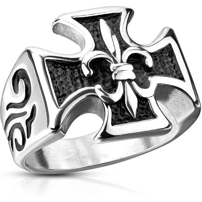 Anneau Croix de Fer Fleur de Lis Argent