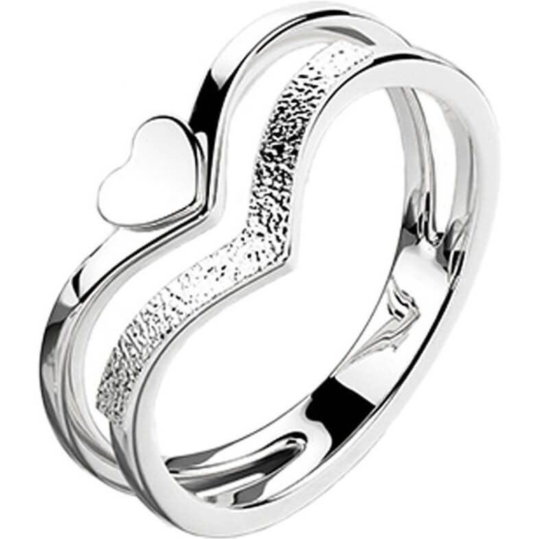 Double Chevron Heart Zirconia Silver