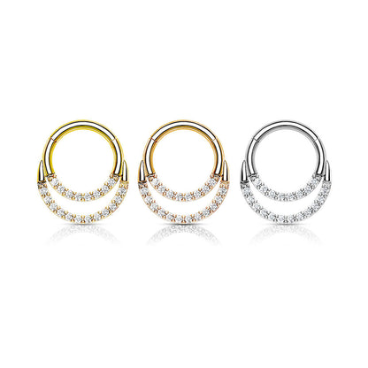 Anello Piercing Doppia linea di zirconi Clicker