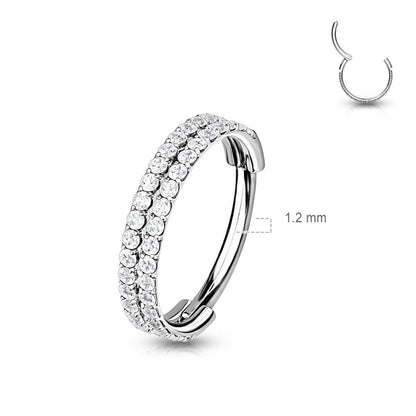 Anello Piercing Doppia linea di zirconi Clicker