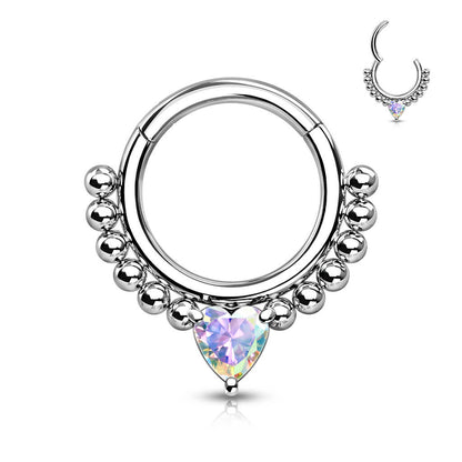 Anello Piercing Sfere argento con cuore di zircone Clicker