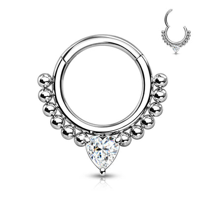 Anello Piercing Sfere argento con cuore di zircone Clicker