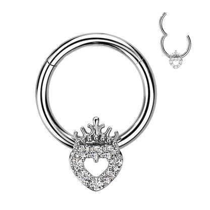 Anello Piercing Cuore coronato di zirconi Clicker