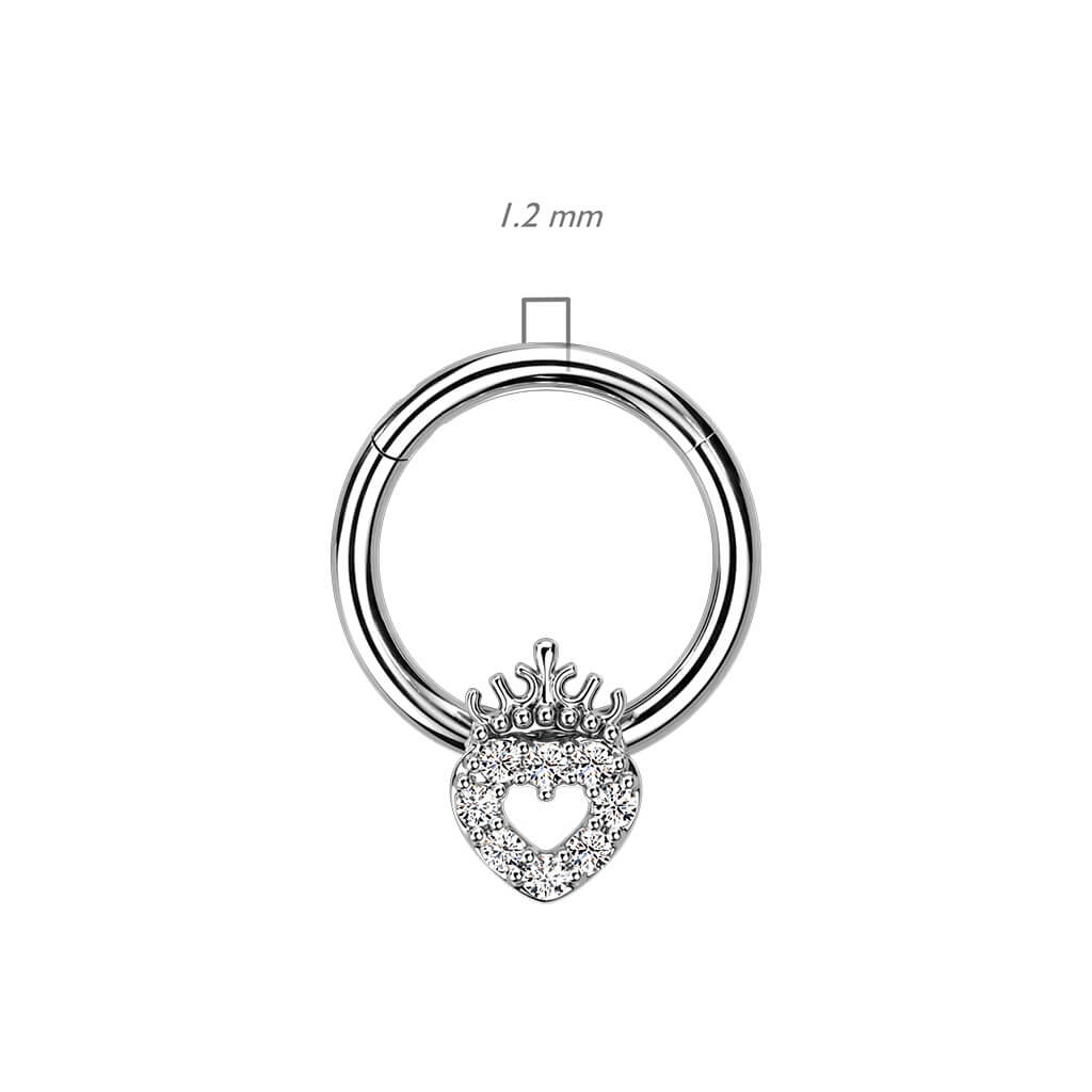 Anello Piercing Cuore coronato di zirconi Clicker