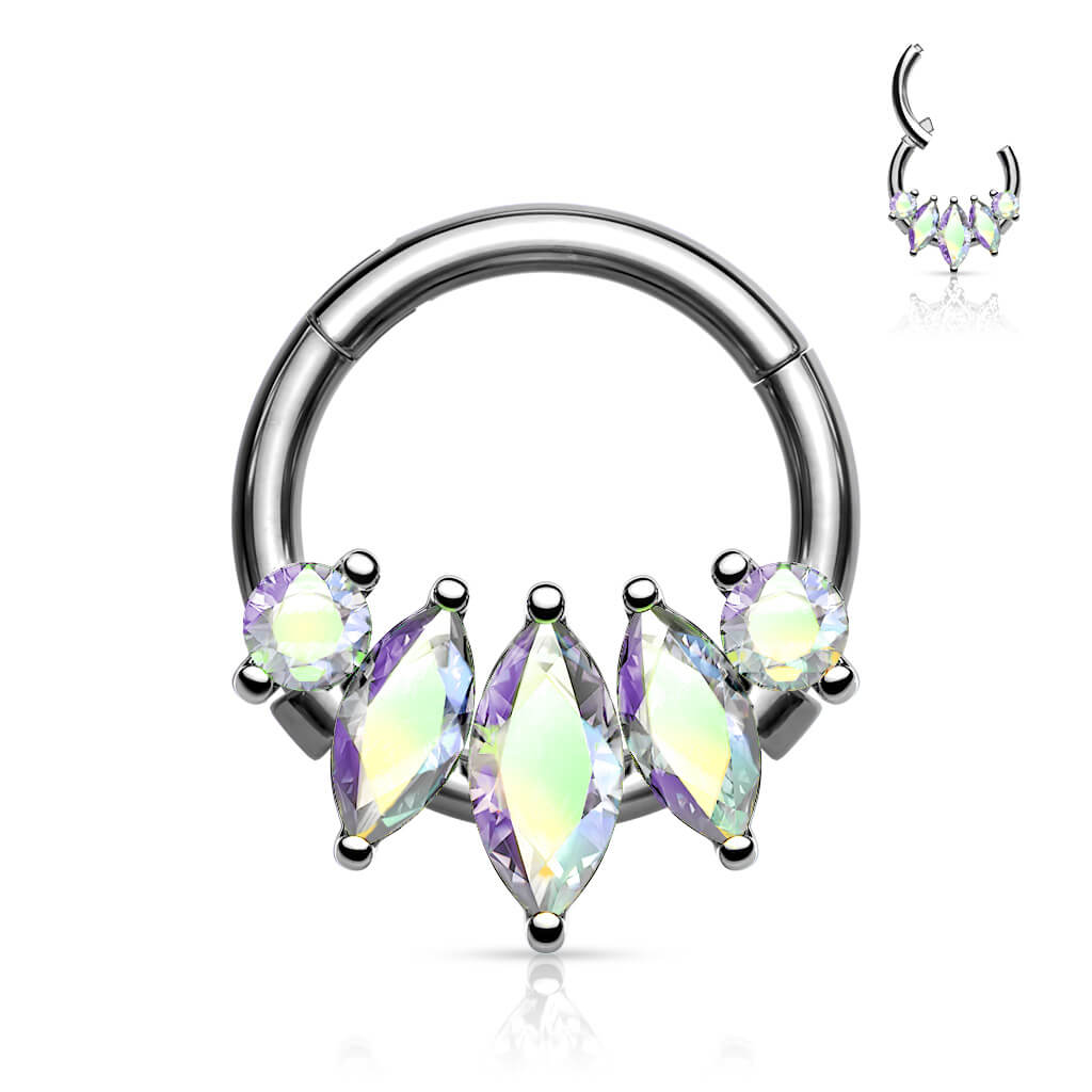 Anello Piercing 5 zirconi taglio marquise Clicker