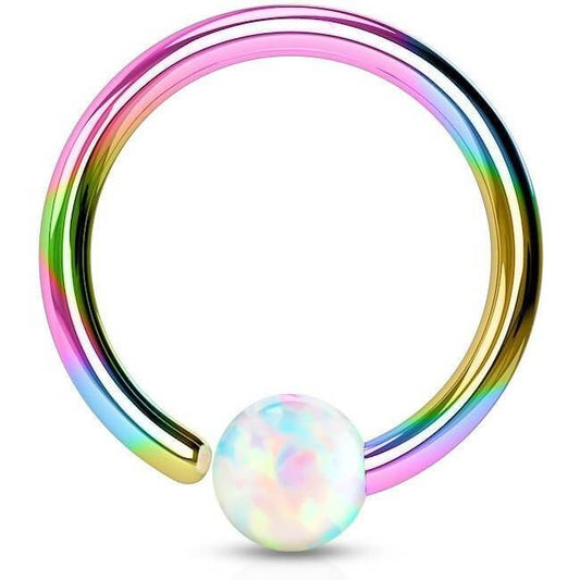 Anillo Bola Ópalo Arco Iris Flexible