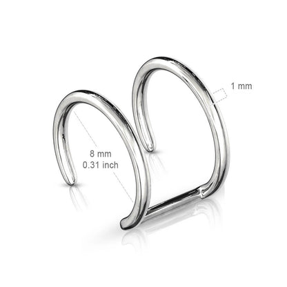 Fake Ear Piercing Double Line Silver Bendable