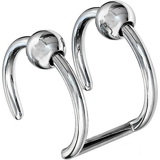 Fake Ear Piercing Double Line Ball Silver Bendable