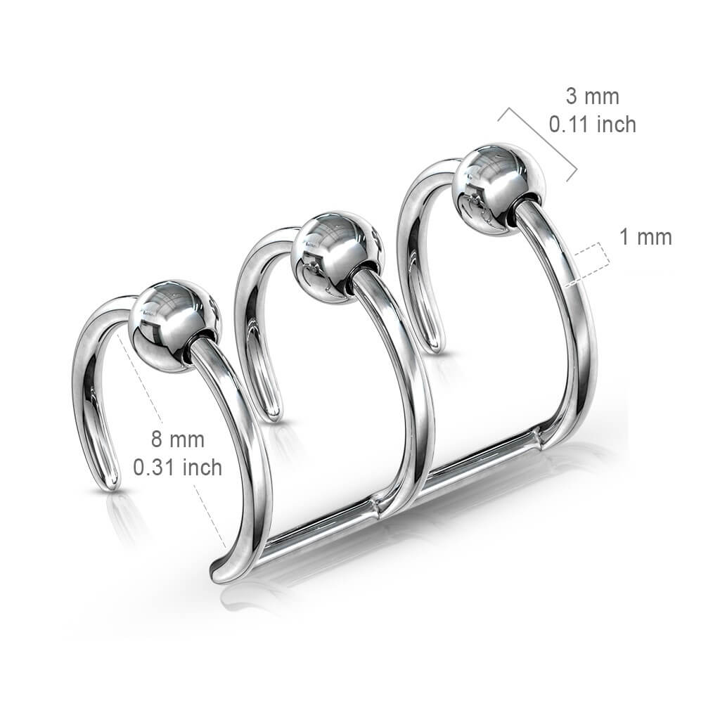 Faux Piercing aux oreilles Triple Ligne Bille Argent Pliable