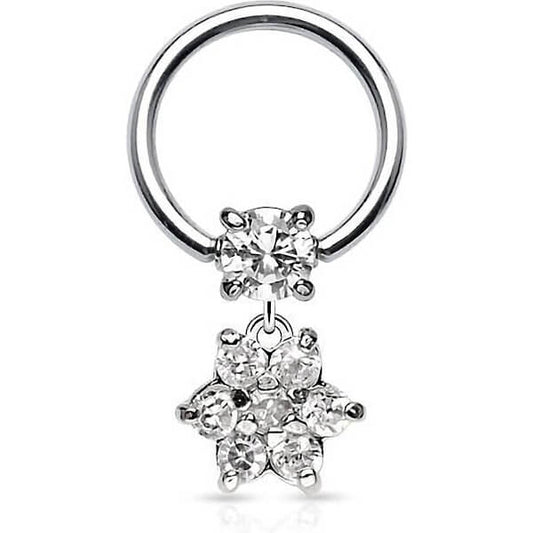 Ring Flower dangle Zirconia Silver Captive Bead