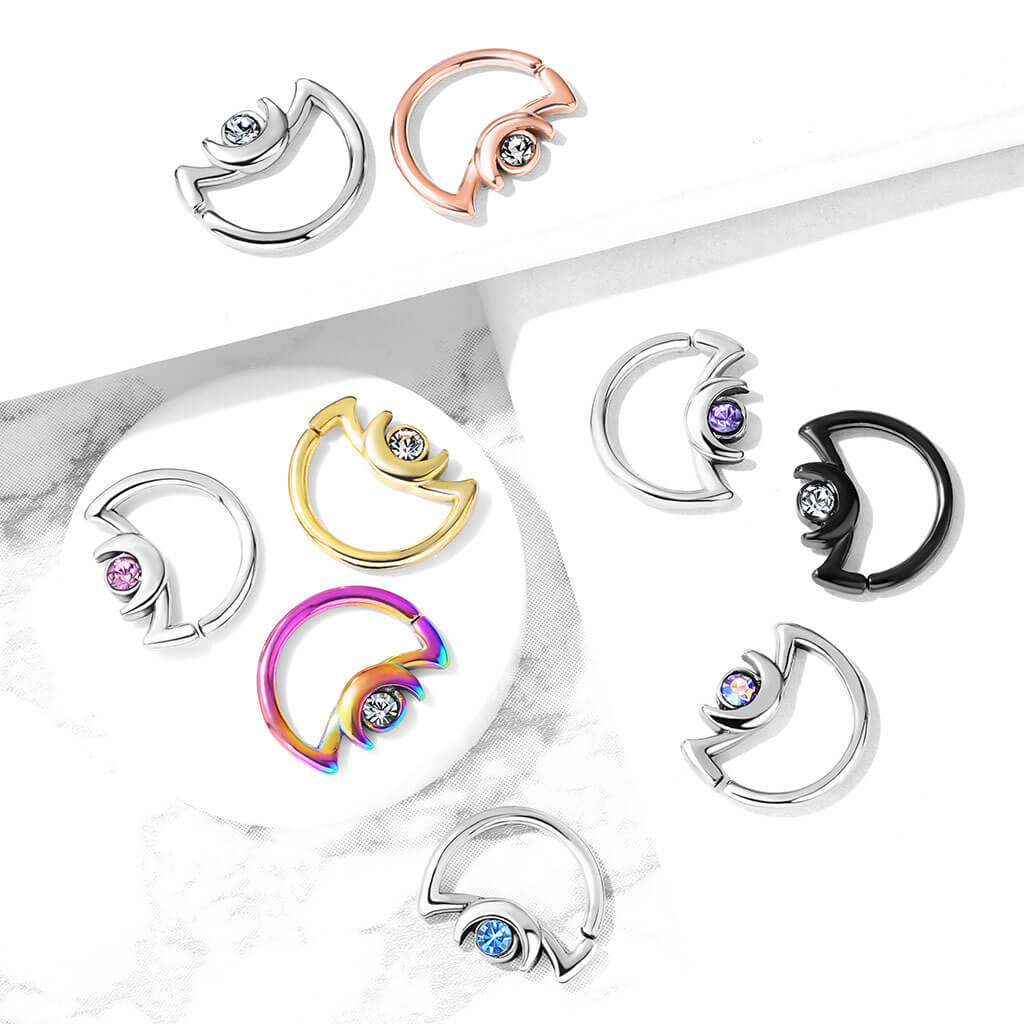 Anello Piercing  Luna con zircone Pieghevole