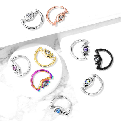 Anello Piercing  Luna con zircone Pieghevole