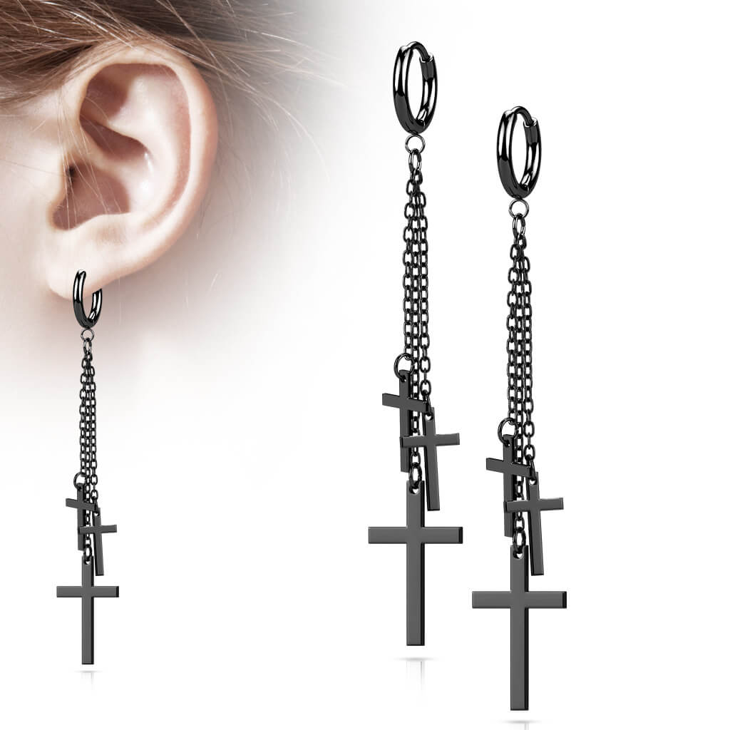 Boucle d'Oreille Pendentif Chaine Croix Cliqueur