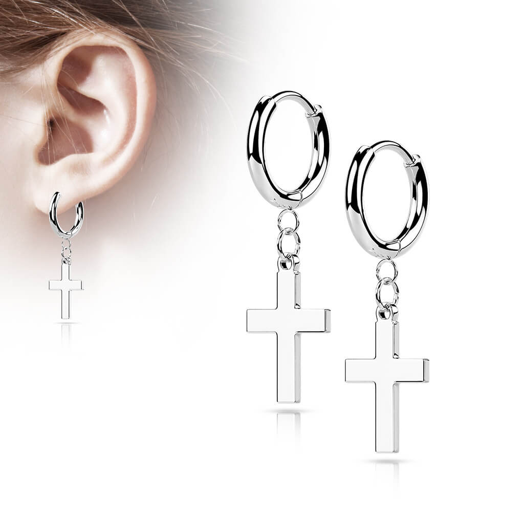 Boucle d'Oreille Pendentif Croix Cliqueur