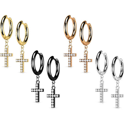 Boucle d'Oreille Pendentif Croix Zircone Cliqueur