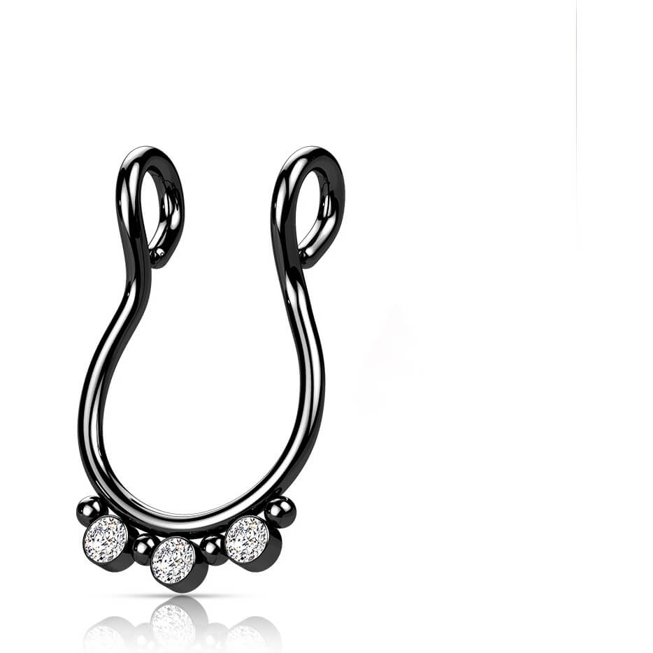 Fake Nose Piercing Septum 3 Zirconia Flat Bendable