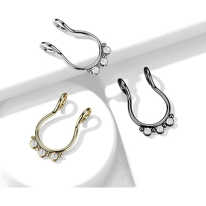 Fake Nose Piercing Septum 3 Zirconia Flat Bendable