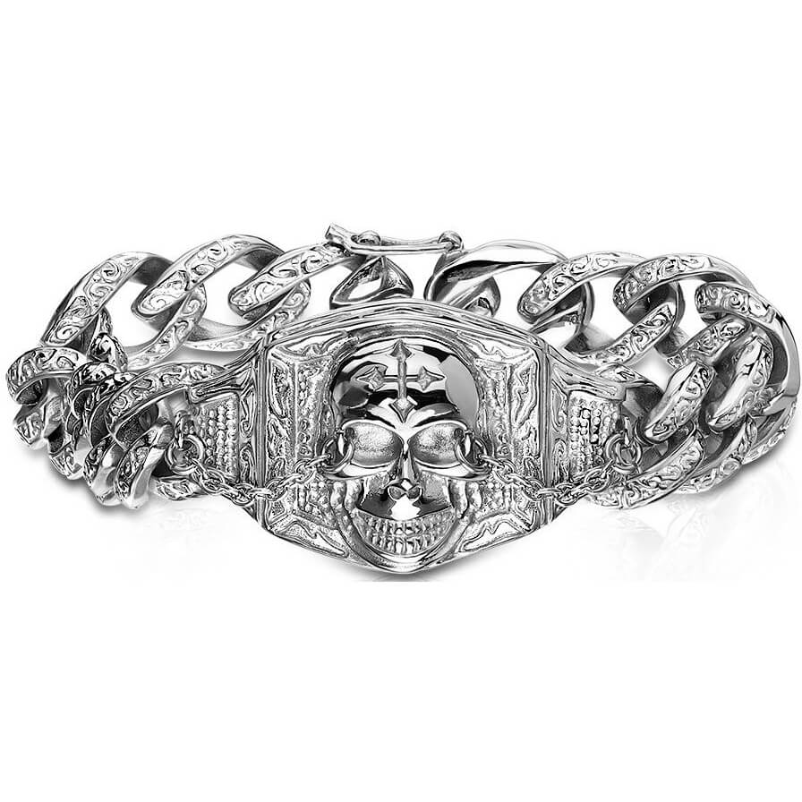 Cadena Calavera Gótica Plata 