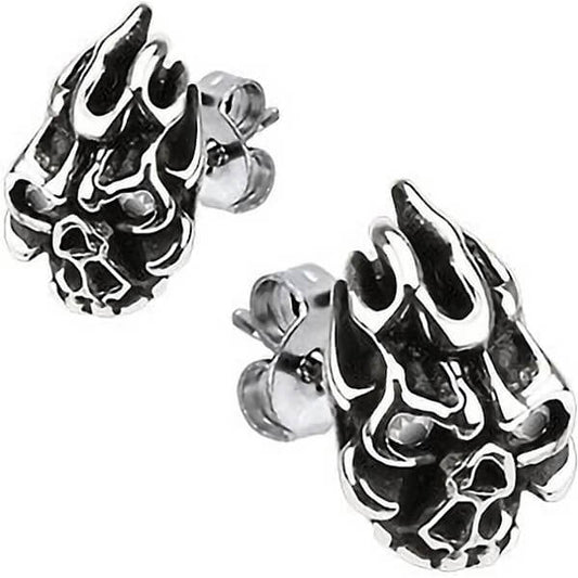 Flame Skull Zirconia Silver