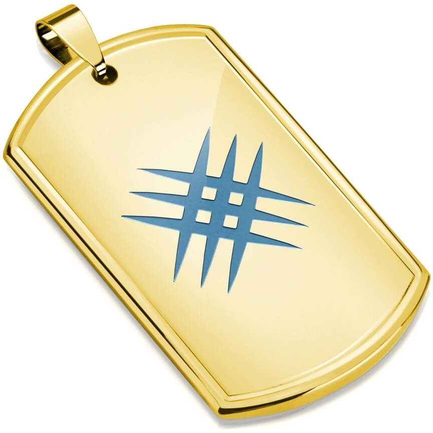 Dog Tag Cross Blue Gold