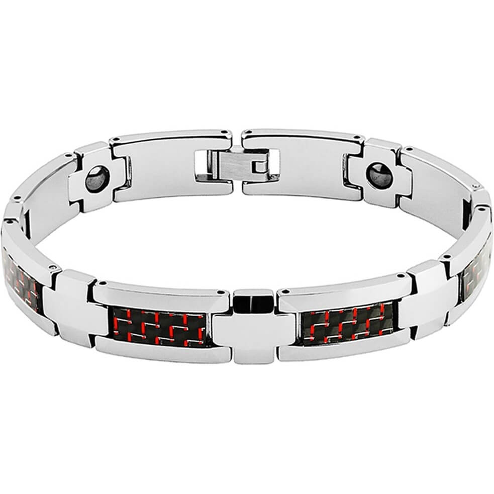 Bracelet Carbone Rouge Noir Argent